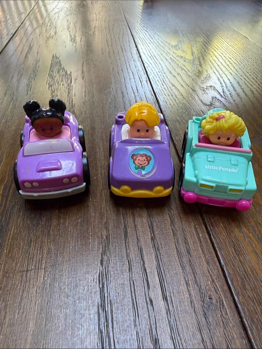 Fisher-Price Little People Wheelies Lot of 3 Purple Teal Cars. Years 2009-2013